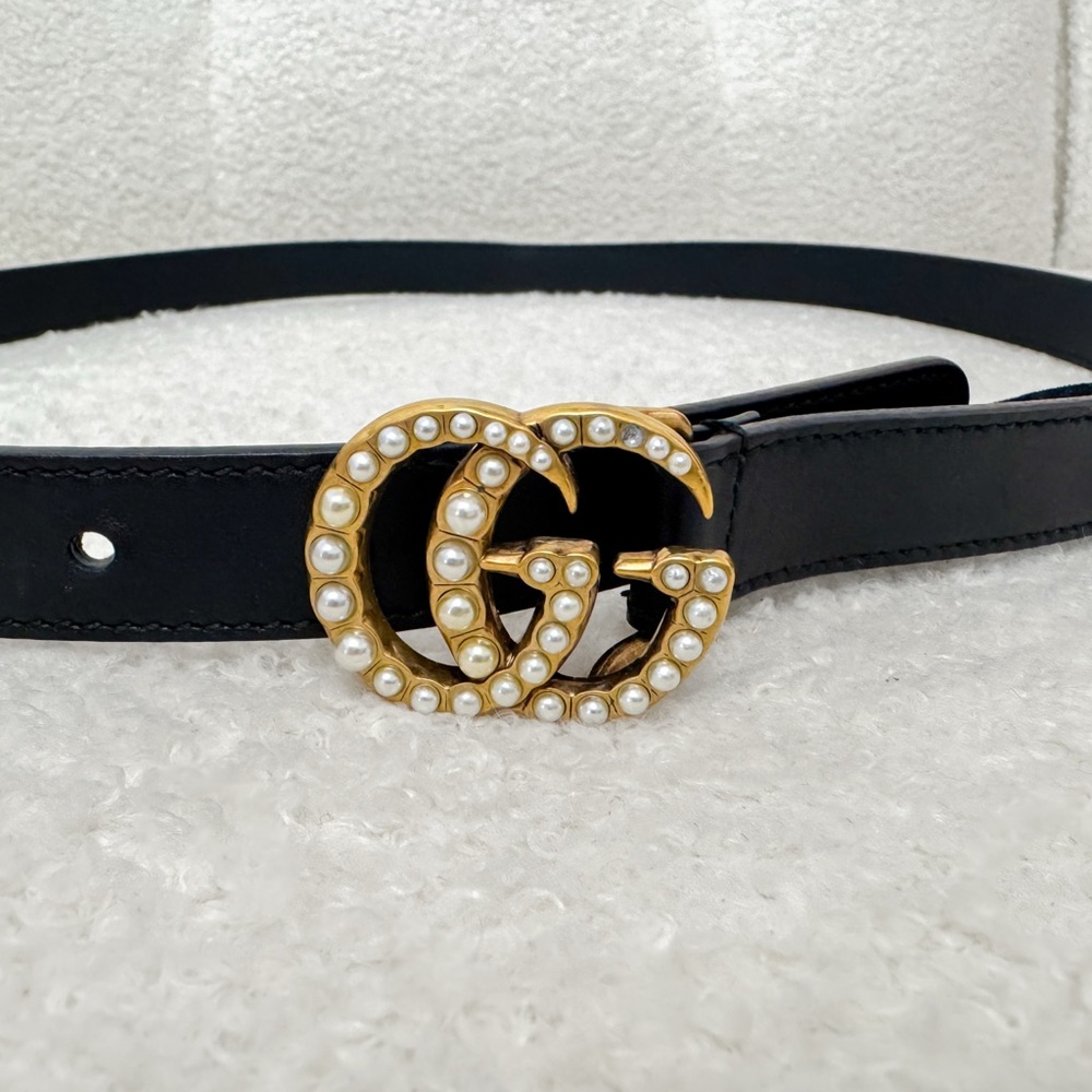 Gucci GG Marmont Thin Belt with Pearls